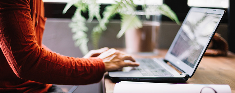 person sitting at laptop and typing